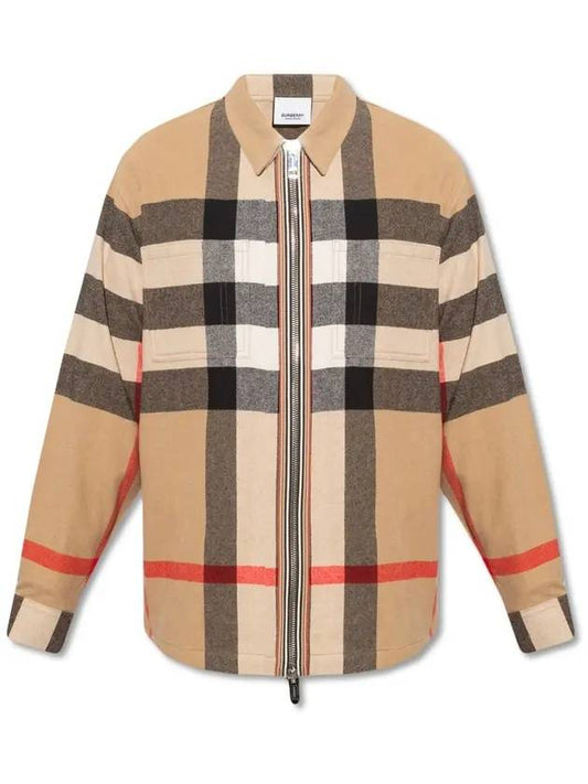 ExaGGerated Check Wool Cotton Overshirt Jacket Archive Beige - BURBERRY - BALAAN 1