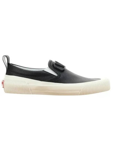 V Logo Leather Slip-On Black - VALENTINO - BALAAN 1