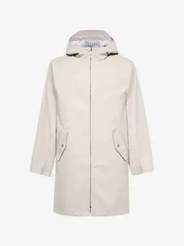 Waterproof Cotton Twill T-Dart Hooded Jacket Khaki - THOM BROWNE - BALAAN 3