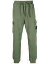 Garment Dyed Cotton Fleece Track Pants Olive - STONE ISLAND - BALAAN 1