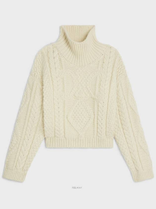 High-neck Aran Alpaca Knit Top Off White - CELINE - BALAAN 2