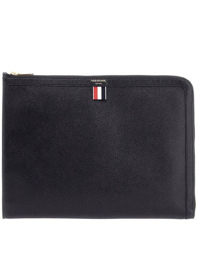 Three Stripes Tab Pebble Document Folio Clutch Bag Black - THOM BROWNE - BALAAN 2