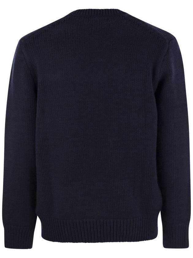 Intarsia Knit RL Logo Wool Sweater Hunter Navy - POLO RALPH LAUREN - BALAAN 3