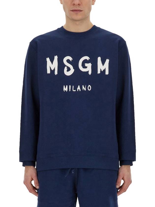 Brushed Logo Cotton Sweatshirt Navy - MSGM - BALAAN 2