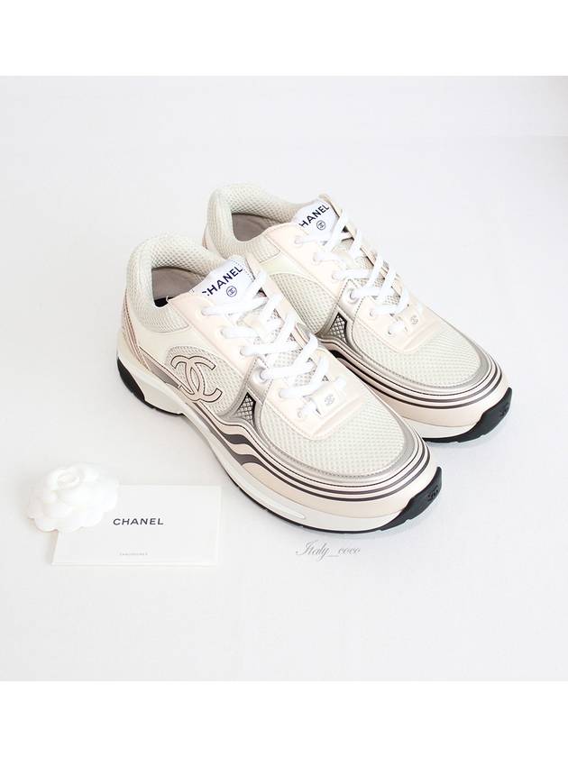 Fabric Laminated Low Top Sneakers Ivory White Gold - CHANEL - BALAAN 4