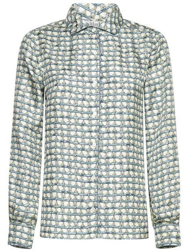 Geometric Pattern Silk Long Sleeve Shirt Natural Green - MAX MARA - BALAAN 1