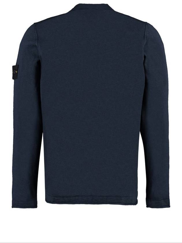 Logo Patch Crew Neck Cotton Nylon Knit Top Navy - STONE ISLAND - BALAAN 3