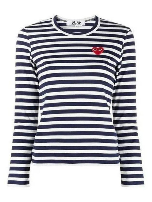 Play Women's Red Heart Wappen Stripe Long Sleeve T-Shirt Navy - COMME DES GARCONS - BALAAN 2