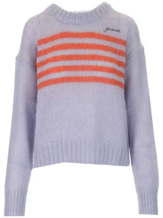 Mohair Striped Knit Top Cosmic Sky - GANNI - BALAAN 1