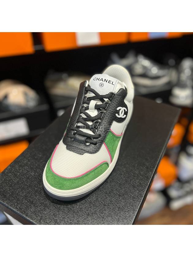 CC logo fabric suede sneakers white green G38803 - CHANEL - BALAAN 2