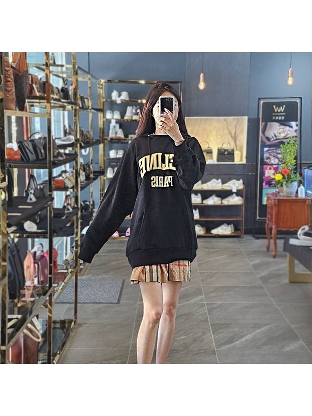 Logo Print Cotton Fleece Oversized Hoodie Black - CELINE - BALAAN 4