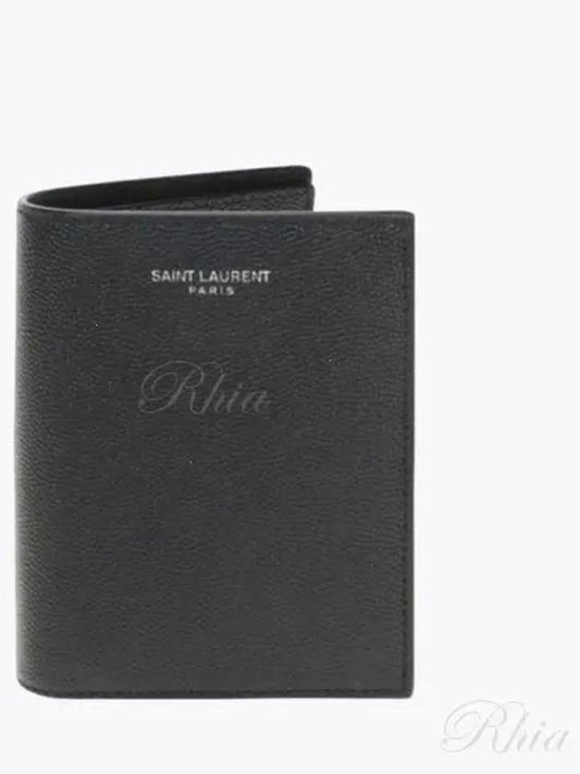 Logo Grain Leather Half Wallet Black - SAINT LAURENT - BALAAN 2