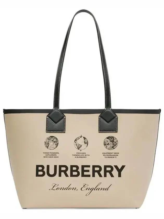 Prorsum Label Print Small London Cotton Leather Tote Bag Beige - BURBERRY - BALAAN 2