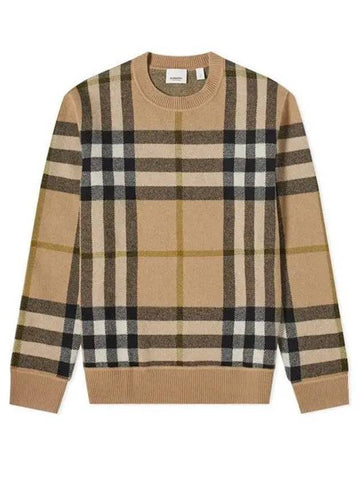 Checked Cashmere Jacquard Knit Top Beige - BURBERRY - BALAAN 1