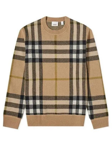 Checked Cashmere Jacquard Knit Top Beige - BURBERRY - BALAAN 1