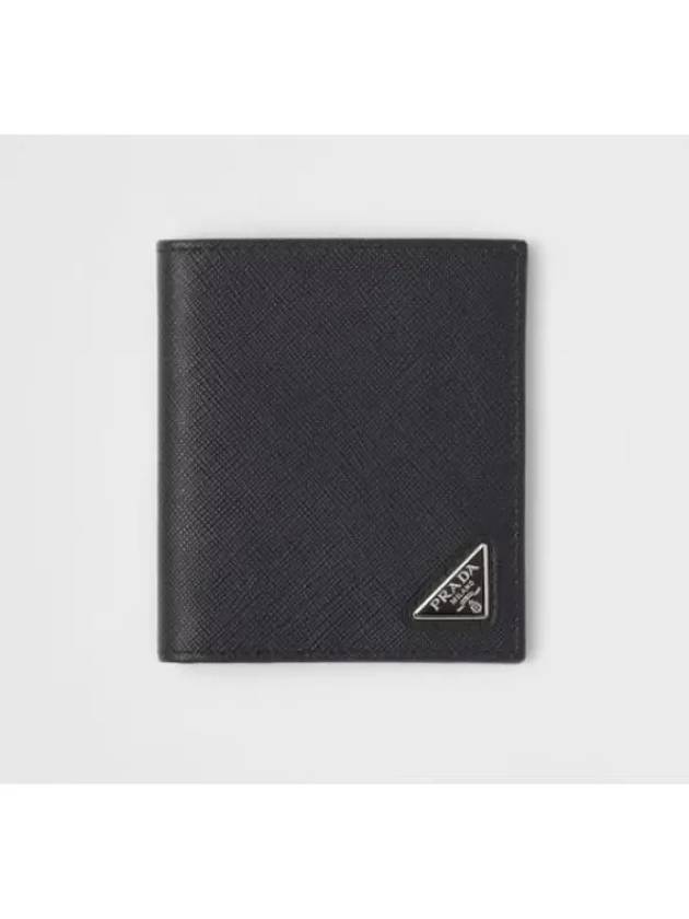 Triangle Logo Saffiano Half Wallet Black - PRADA - BALAAN 2