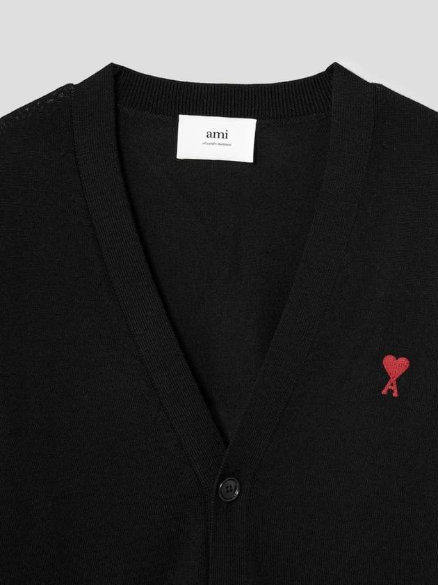 Small heart logo merino wool cardigan black - AMI - BALAAN 3