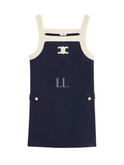 Mini Triomphe Sleeveless Wool Short Dress Dark Navy - CELINE - BALAAN 2