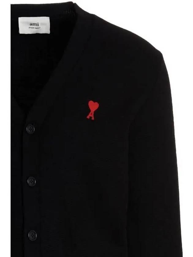 Heart Logo Merino Wool Cardigan Black - AMI - BALAAN 4