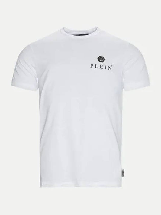 PP Metal Logo Round Short Sleeve T-Shirt White - PHILIPP PLEIN - BALAAN.