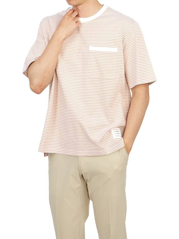 Striped Pocket Cotton Oversized Short Sleeve T-Shirt Orange - THOM BROWNE - BALAAN 5