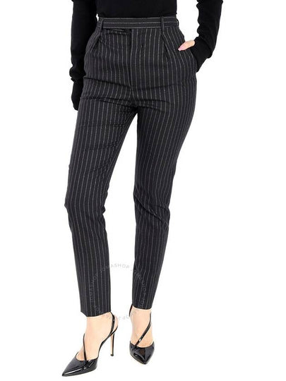 Lame Pinstripe Wool Slim Fit Pants Black - SAINT LAURENT - BALAAN 2