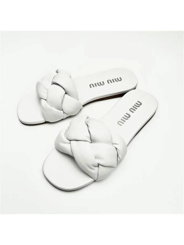 Women's Quilted Padded Nappa Leather Slippers White - MIU MIU - BALAAN 4