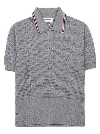 Textured Stitch Cotton Short Sleeve Polo Shirt Grey - THOM BROWNE - BALAAN 2