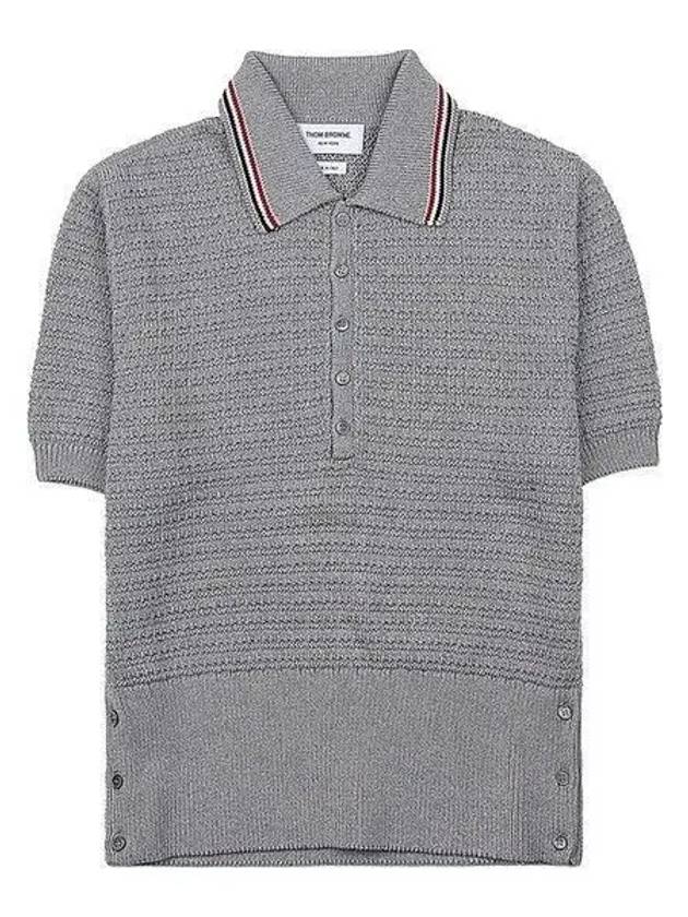 Textured Stitch Cotton Short Sleeve Polo Shirt Grey - THOM BROWNE - BALAAN 2