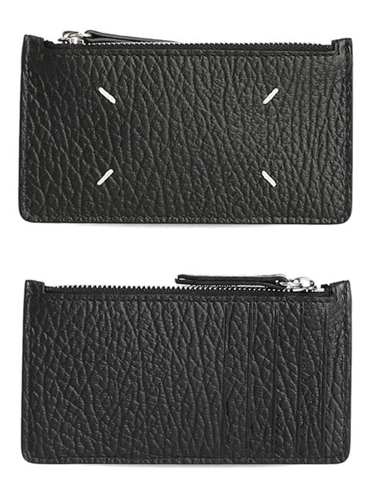 Pebble Leather Stitch Logo Zipper Card Wallet Black - MAISON MARGIELA - BALAAN 2