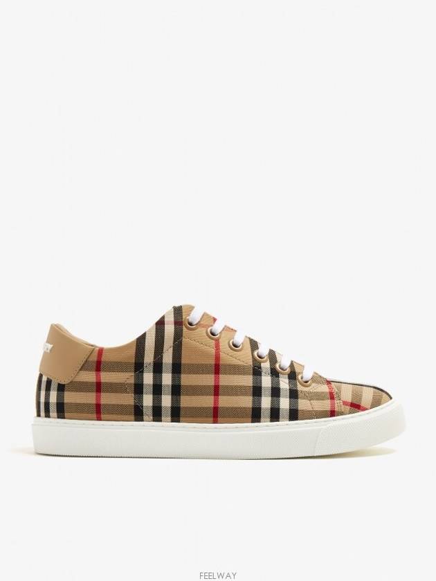 Vintage Check and Leather Sneakers Archive Beige - BURBERRY - BALAAN 3