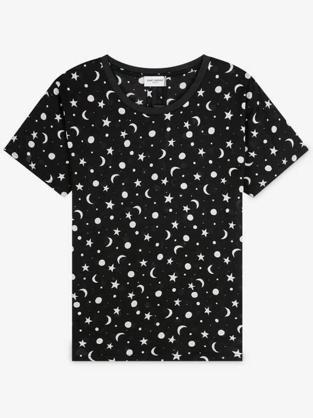 Women's Star Print Cotton Short Sleeve T-Shirt Black - SAINT LAURENT - BALAAN 2