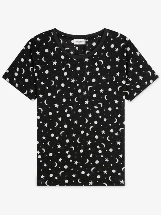 Women's Star Print Cotton Short Sleeve T-Shirt Black - SAINT LAURENT - BALAAN 2