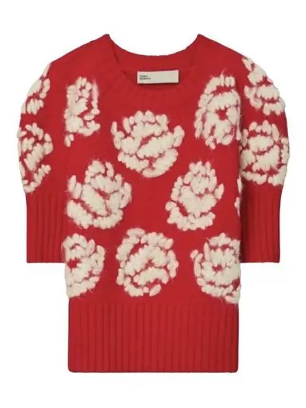 Rose Embroidered Sweater Knit Top Red - TORY BURCH - BALAAN 2