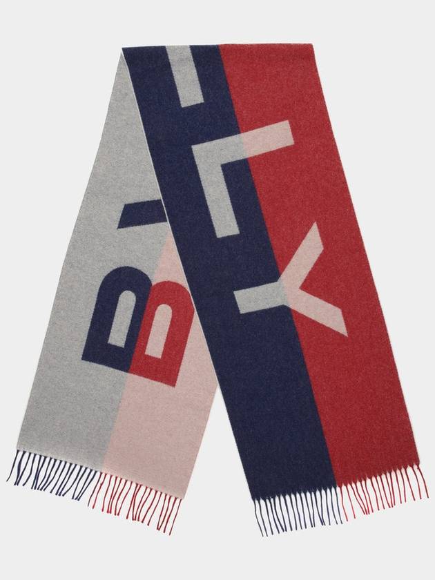 Logo Jacquard Two-Tone Fringe Scarf Navy Red - BALLY - BALAAN 2