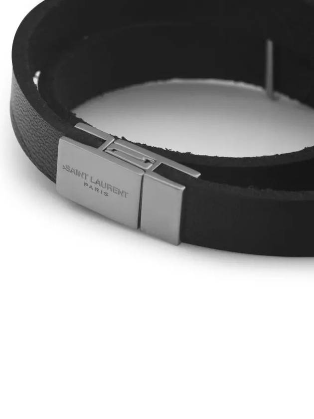 Opyum Double Wrap Leather Bracelet Black - SAINT LAURENT - BALAAN 4