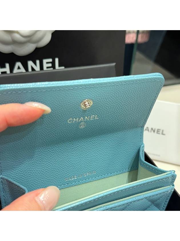 Wallet New Logo Cavier Skin Sky Blue CC - CHANEL - BALAAN 6