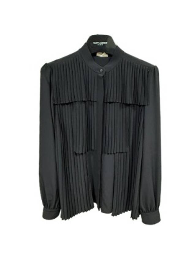 Silk Pleated Blouse Black - SAINT LAURENT - BALAAN 1