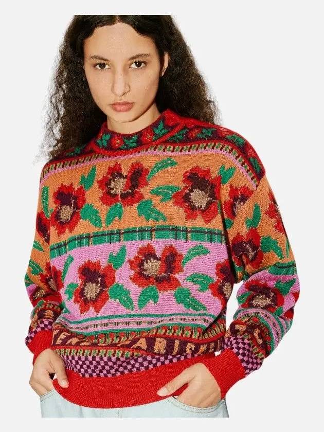 Intarsia Knit Wool Blend Knit Top Red - KENZO - BALAAN 3