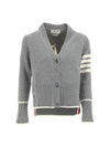 Women's Fine Merino Jersey Sailboat 4 Bar Boxy V Neck Cardigan Light Grey - THOM BROWNE - BALAAN 2