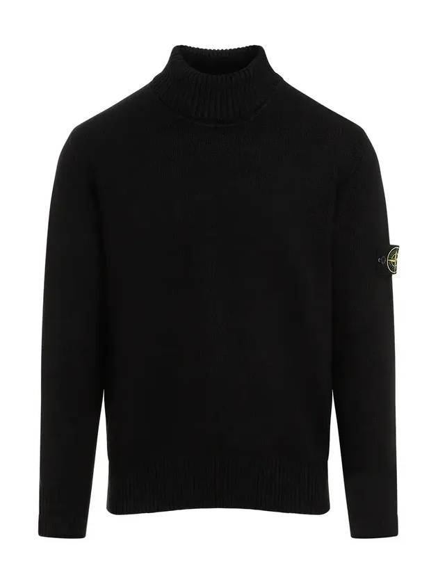 Logo Badge Turtleneck Sweatshirt Black - STONE ISLAND - BALAAN 1