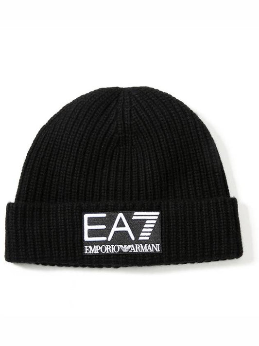 Logo Wool Blend Beanie Black - EMPORIO ARMANI - BALAAN 2