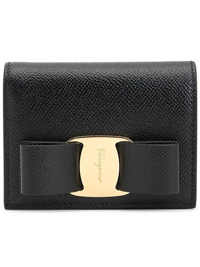 Vara Bow Gloss Flap Half Wallet Black - SALVATORE FERRAGAMO - BALAAN 2