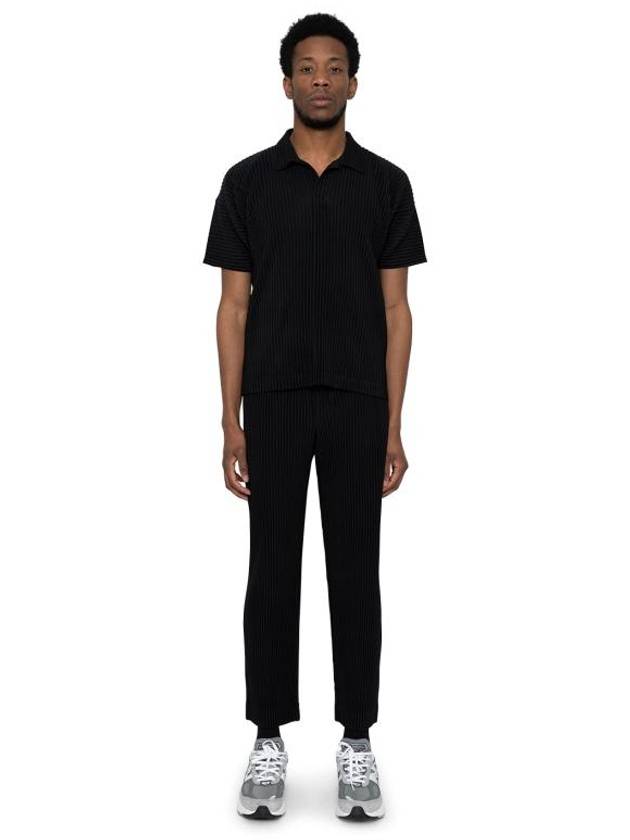 Homme Basic Plissé Pleated Polo Shirt Black - ISSEY MIYAKE - BALAAN 5