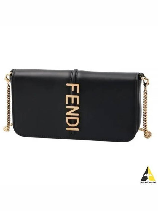 Graphy Chain Leather Long Wallet Black - FENDI - BALAAN 2