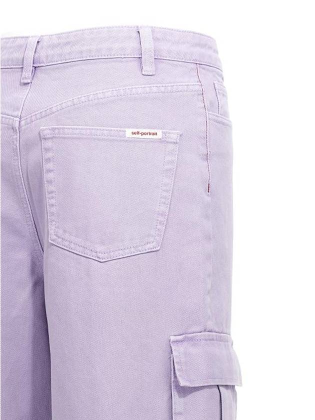 Women's Denim Cargo Wide Jeans Lilac - SELF PORTRAIT - BALAAN 5