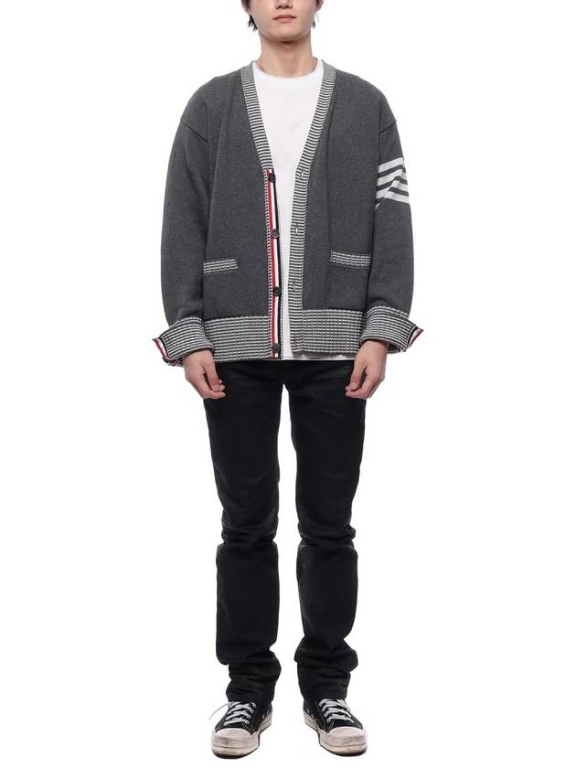 Hector Intarsia Cotton Cardigan Grey - THOM BROWNE - BALAAN 4