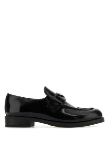 Triangle Logo Brush Leather Loafers Black - PRADA - BALAAN 1