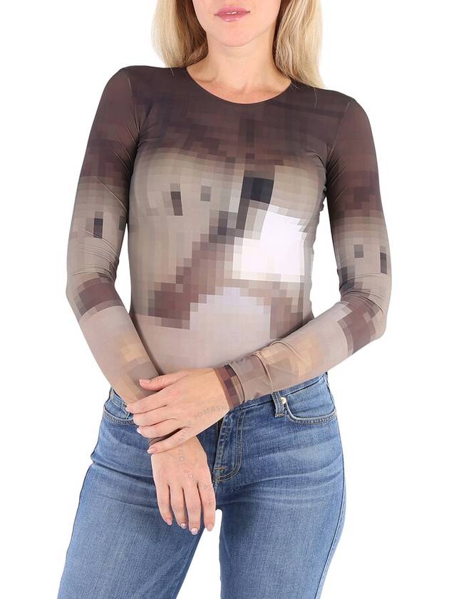 MM6 Ladies Pixelated Brown Digital Print Bodysuit, Size Small - MAISON MARGIELA - BALAAN 1