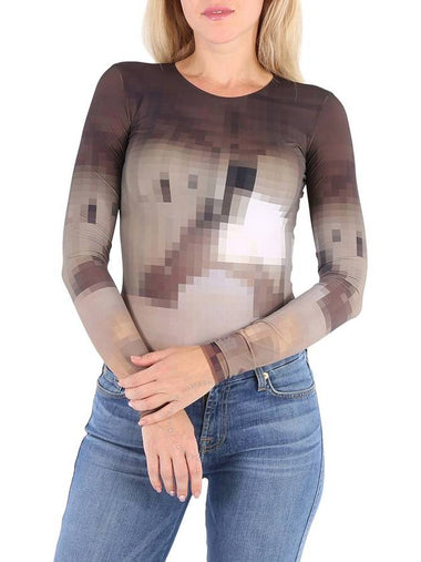 MM6 Ladies Pixelated Brown Digital Print Bodysuit, Size Small - MAISON MARGIELA - BALAAN 1